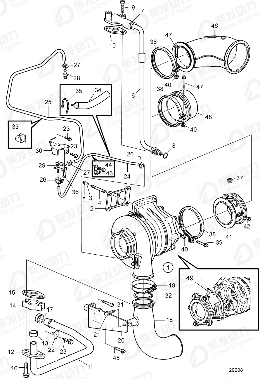 volvo penta Turbocharger, exch 3801625 Drawing
